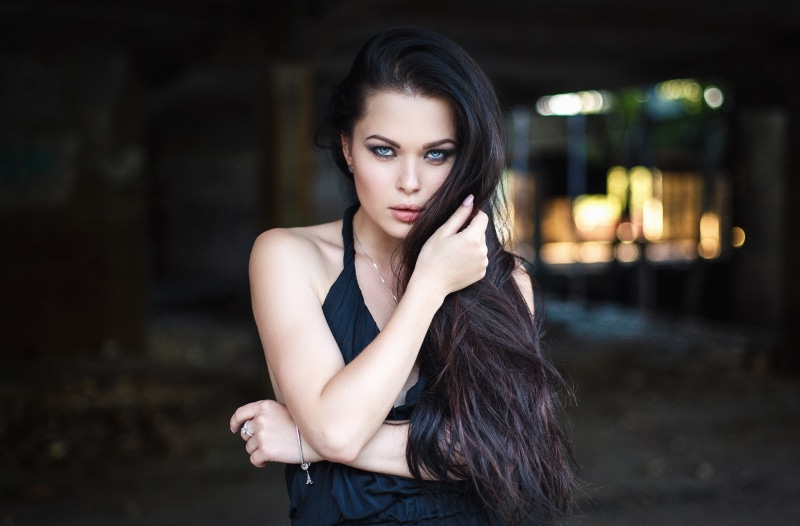 long hair, model, hair, top, portrait, s, long, halter, face, 1080P, women, black