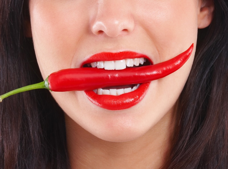 juicy lips, teeth, mouth, women, 2K, chilli peppers, red lipstick