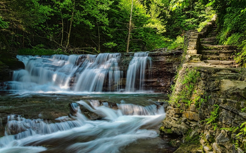 outdoors, falling water, nature, rainforest, beauty in nature, rock, rock - object, river, tree, long exposure, land, power in nature, flowing water, stream - flowing water