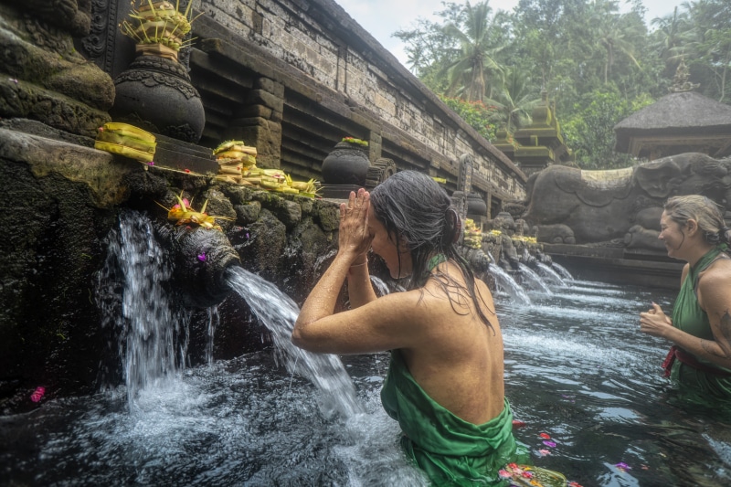 worship, motion, bali, indonesia, holy, wet, outdoors, religious, leisure activity, spiritual, river, religion, wear, long exposure, celebration, waterfall