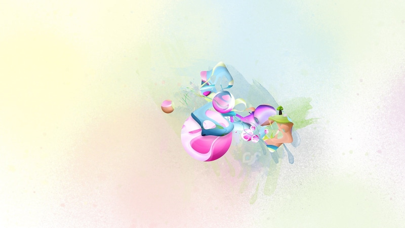 shapes, 2K, motion, floating on water, digital art, bathtub, pink, artwork, toy, multi colored, one person, full length, studio shot, multicolored
