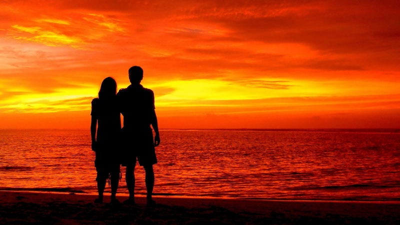 Couple, Romantic, Sunset, 4K, Silhouette, 4K, Beach