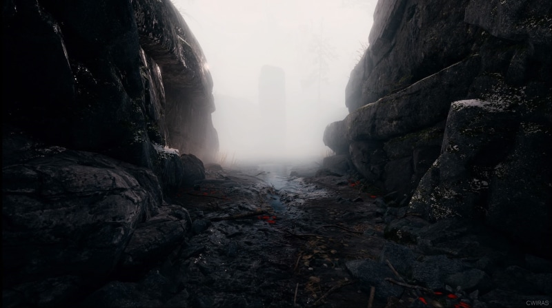 video games, God of War, PlayStation, games art, canyon, Kratos, Sony, 720P, PlayStation 4, screen shot, nature, dark, Video Game Art, Foggy window