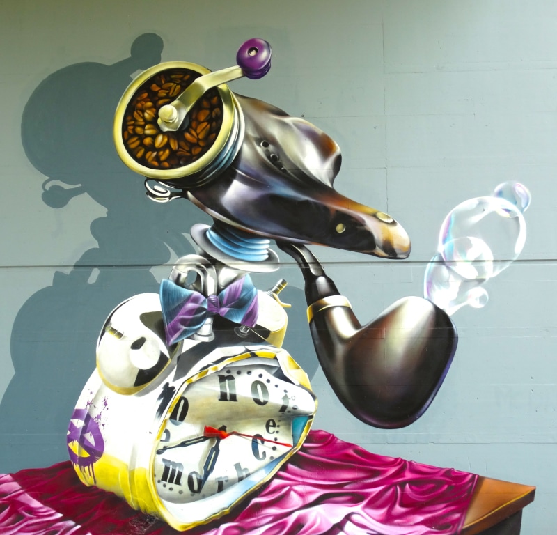 domestic room, surrealism, colorful, graffiti, retro styled, creativity, rebellion, no people, human representation, clock, wall - building feature, indoors