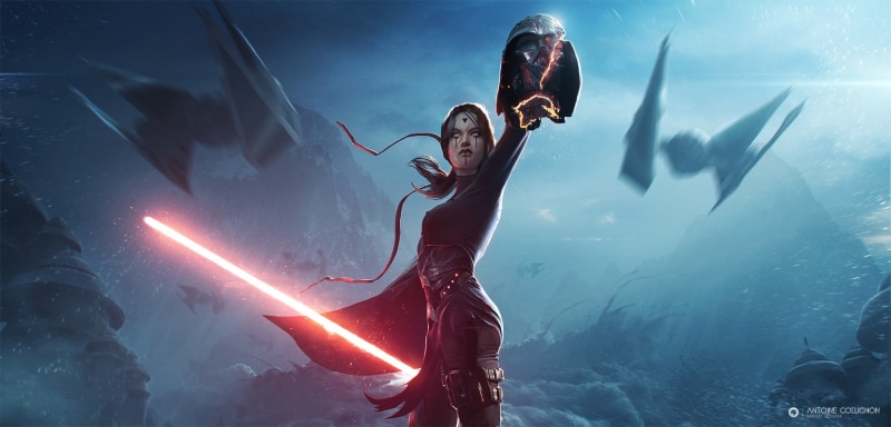 Girl, Red Lightsaber, Darth Vader, Lightsaber, Star Wars, 1080P, Rain, Sci Fi