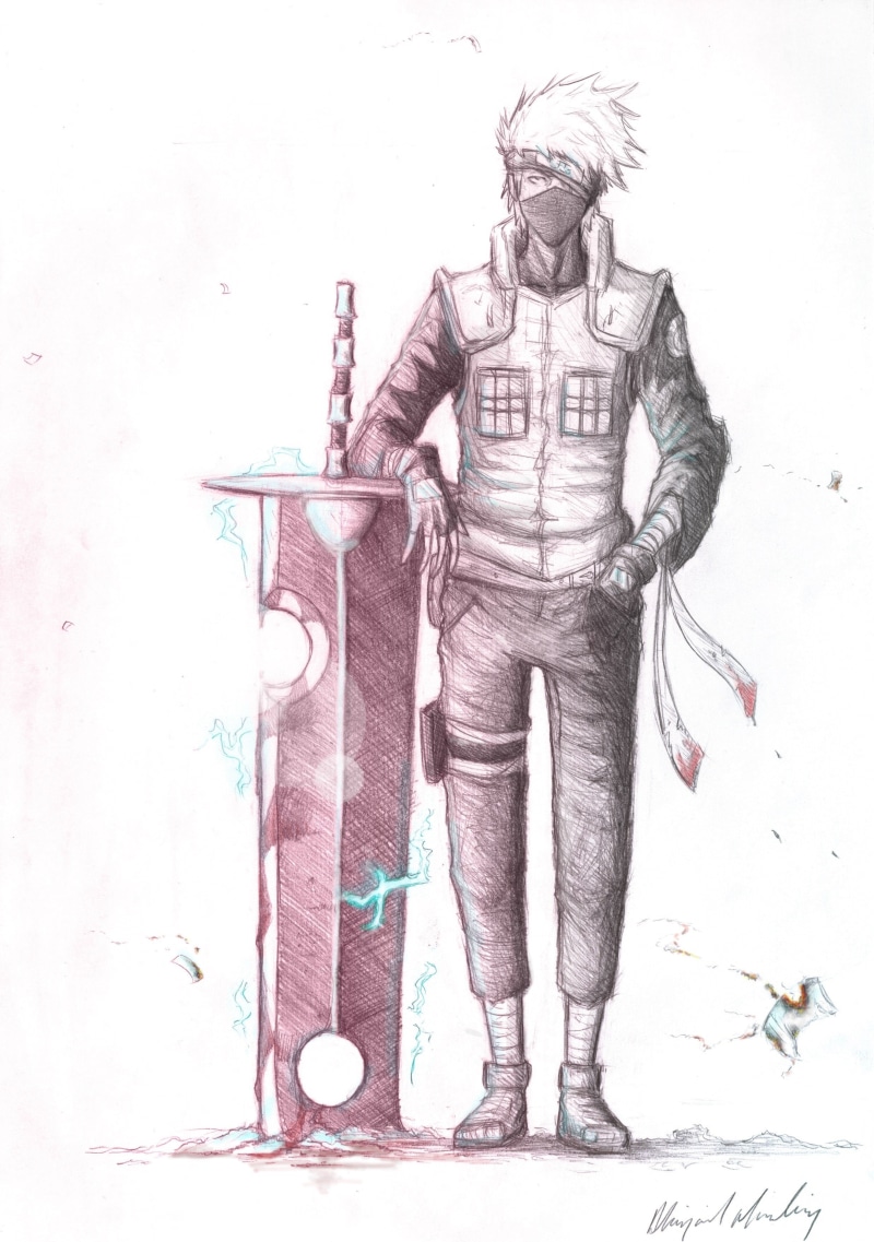 swords, lightning, kakashi, shippuden, manga, sketches, drawings, naruto, 2K, hatake