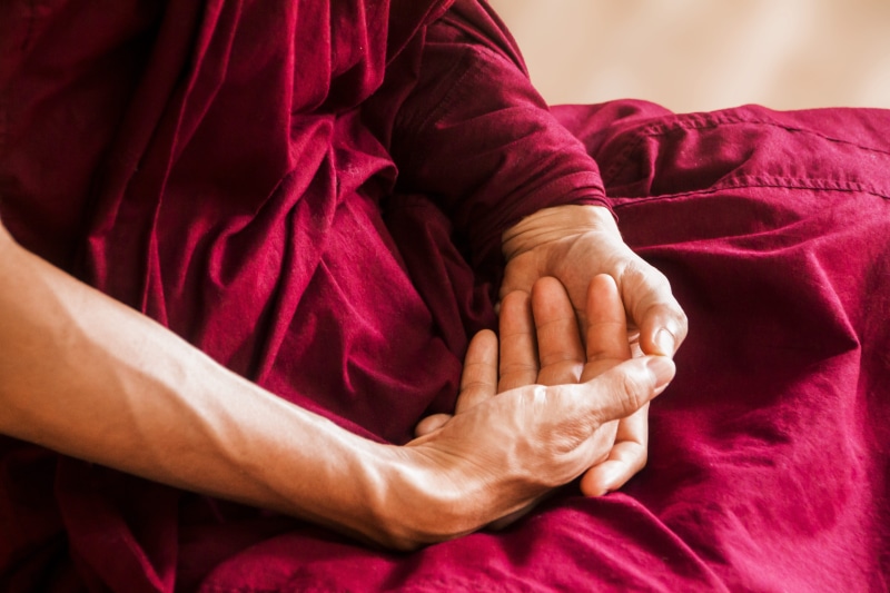 spirituality, buddhism, hand, monk, man, spiritual, limb, meditating hand posture, human body part, theravada, human hand, red, buddhist, bed, clothes