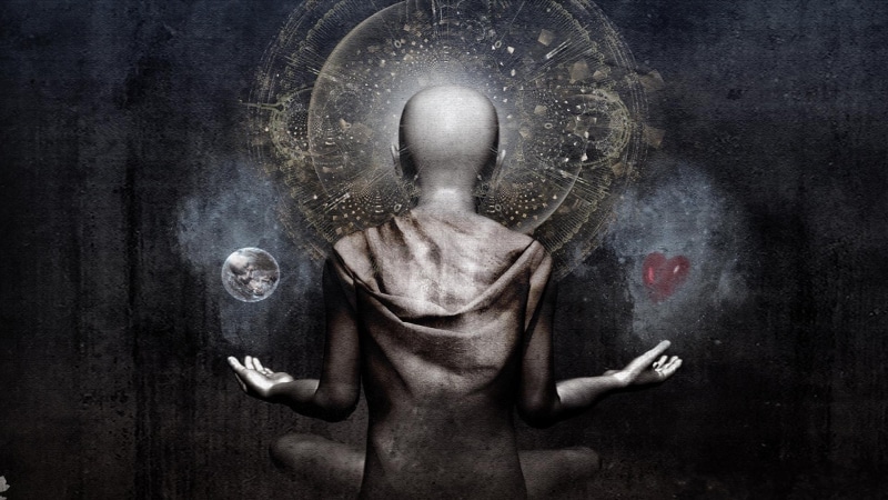 meditates, buddhist, human, meditation, 1080P, grey, harmony, religion, faith, art, monk, spiritual, darkness, spirit, artwork, fate