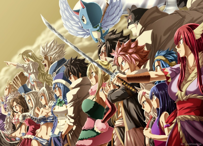 Gray Fullbuster, Lucy Heartfilia, Levy McGarden, Lisanna Strauss, tail, Wendy Marvell, Mirajane Strauss, Gajeel Redfox, Elfman Strauss, Cana Alberona