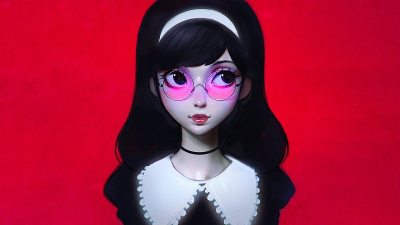 portrait, 1080P, Ilya Kuvshinov, young adult, black color, headband, women, hairstyle, dark hair, looking at camera, mask - disguise, halloween, make-up