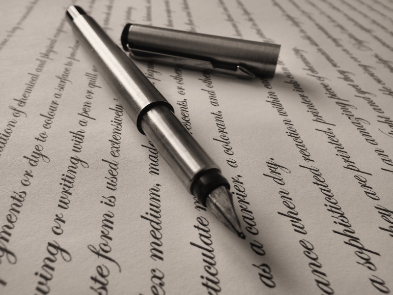 blank, table, sign, close-up, paper, gold, pen, high angle view, macro, writing instrument, signature, white, no people, luxury, handwriting, still life