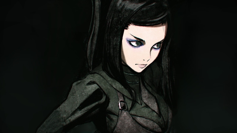 one person, fashion, artwork, looking at camera, portrait, Re-l Mayer, anime girls, character, brunette, black background, headshot, digital art, anime