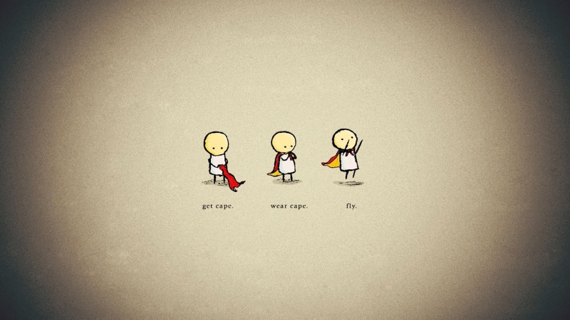 simplicity, flying, cape, superhero, minimalism, humor, 1080P, simple