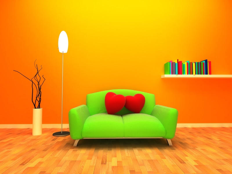 living Room, decoration, orange background, indoors, design, three dimensional, lifestyles, red, no People, multi Colored, yellow, home Interior, green color