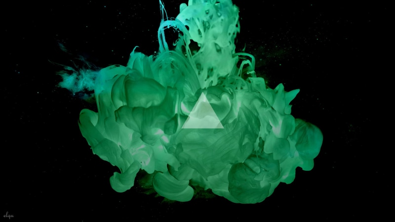 triangle, ink, splashing, green Color, white, flowing, no people, isolated, creativity, indoors, 2K, close-up, underwater, pattern, motion
