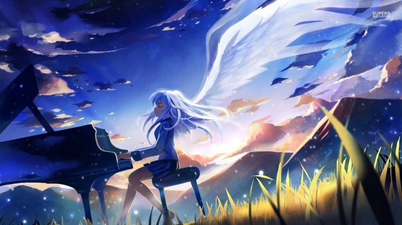 piano, angel, music, Angel Beats!, anime girls, anime, manga, wings, Tachibana Kanade, 720P
