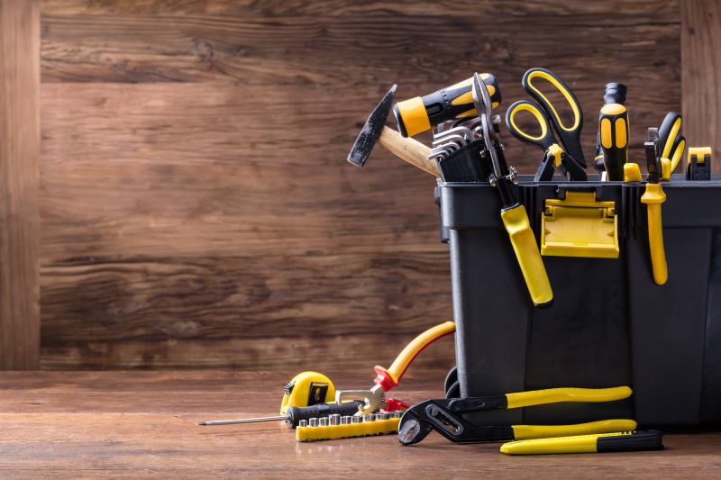 toolbox, tools, 8K, floor