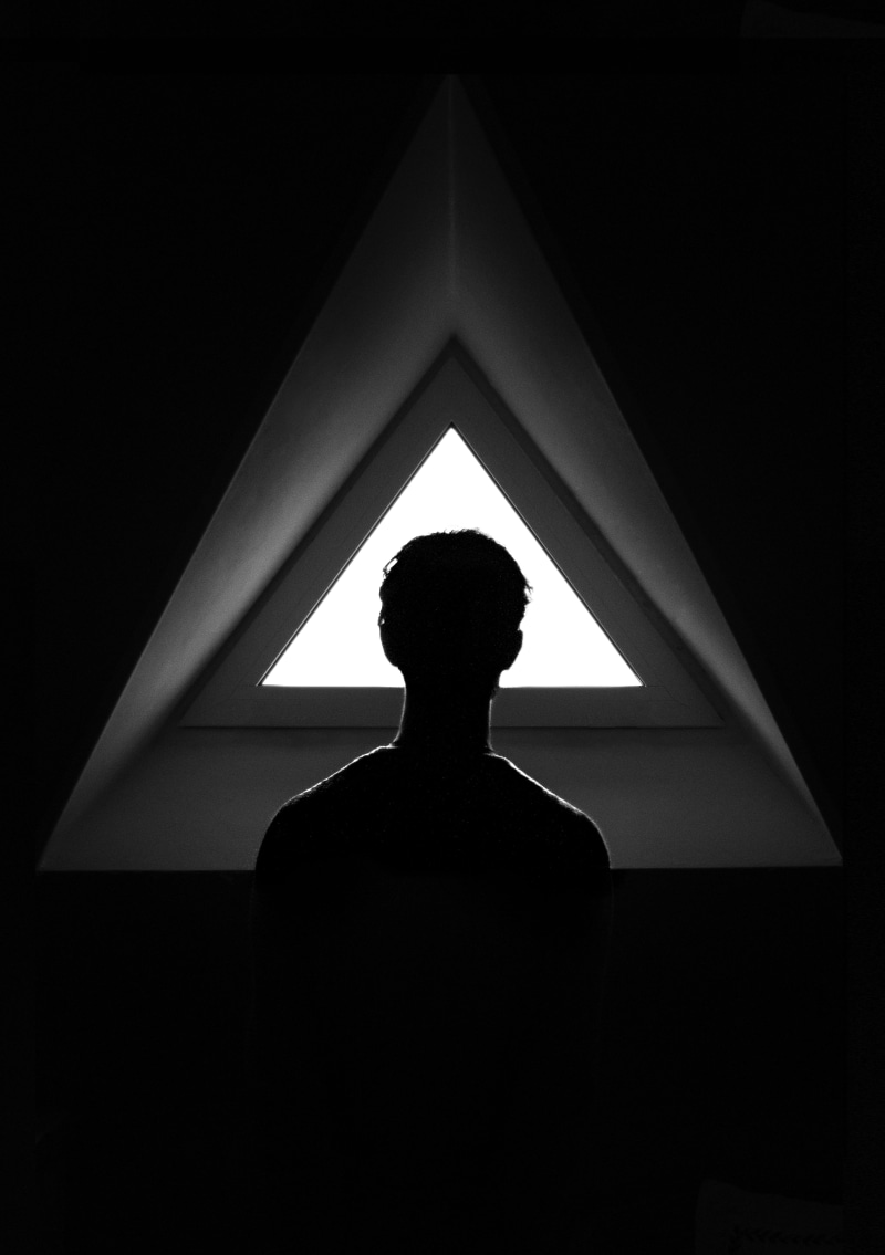 silhouette, immensit, bnw, adult, man, immensity, one person, leisure activity, calcul, triangular, waist up, line, illuminated, erron, black, shape, 5K