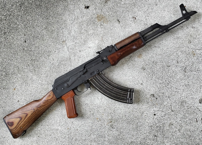 communication, high angle view, rifle, no people, aiming, 1080P, violence, ammunition, shooting A Weapon, ak, weapon, machine gun, handgun, machine, black