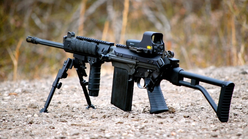 armed forces, black rifle, sight, government, protection, nature, land, gun, holographic, war, grip, machine gun, target shooting, weapon, conflict, FN FAL