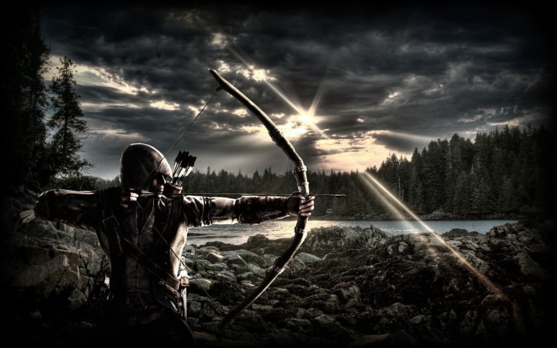 water, conflict, hunting, 720P, holding, archery, rear view, forest, military, plant, archery Bow, war, activity, shooting A Weapon, armed Forces, people
