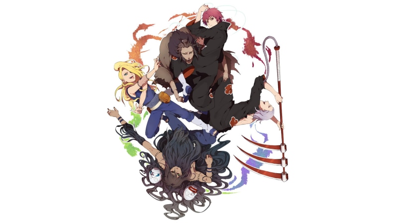 male likeness, art and craft, studio shot, Akatsuki (Naruto), cut out, high angle view, men, group of people, Deidara (Naruto), Sasori (Naruto), creativity
