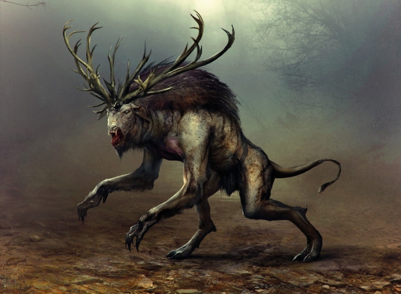 aggression, brown, monster, animals in the wild, herbivorous, moose, one animal, antler, side view, black, indoors, 1080P, nature, Wild, Games, The Witcher