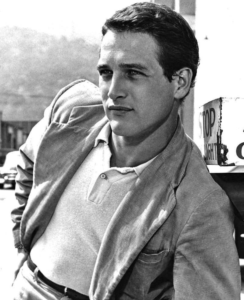 young adult, grayscale, actor, polo, awards, looking away, movies, focus on foreground, icon, standing, males, cinema, professional racing driver, paul newman