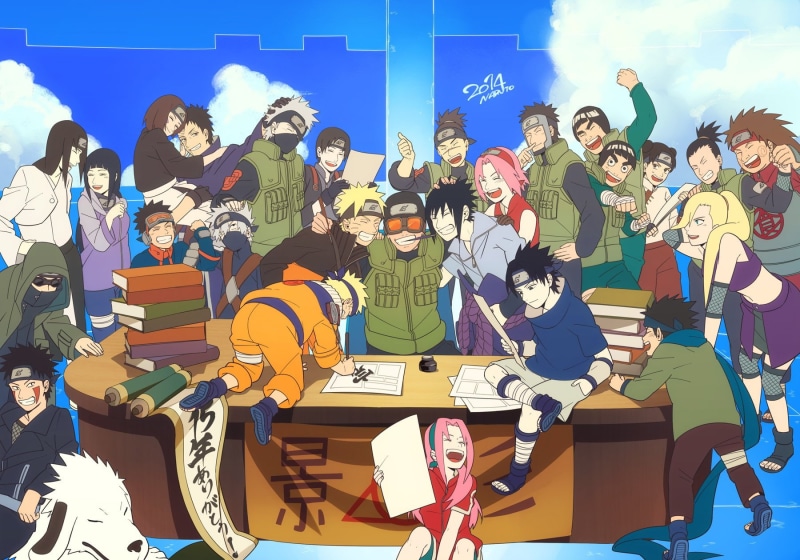 Naruto Uzumaki, men, boys, males, male likeness, Shikamaru Nara, celebration, Akamaru (Naruto), Tenten (Naruto), people, real people, women, Sakura Haruno
