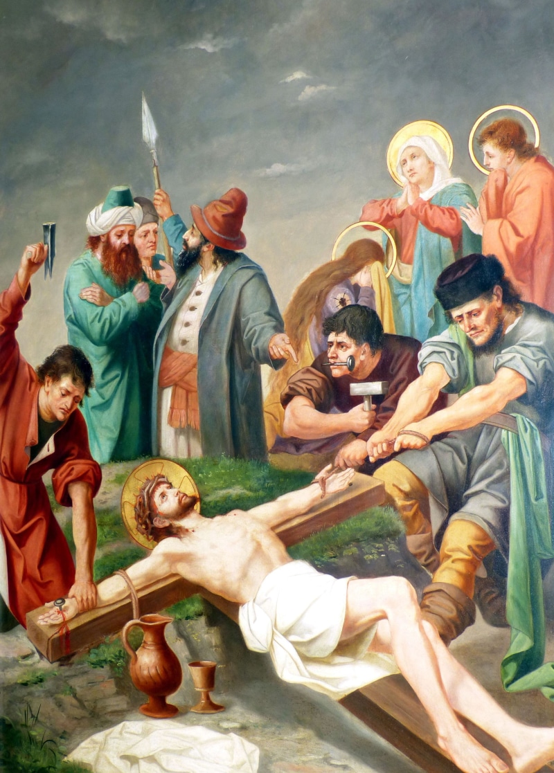crucifying, jesus, people, males, crucifixion, passion, smiling, catholic, christ, 2K, group, church, group of people, station way, girls, crucifix, suffering