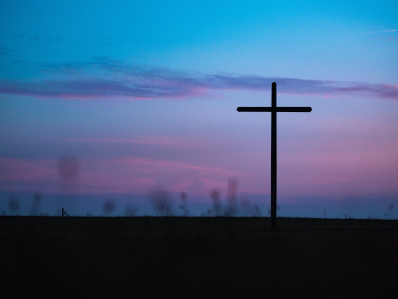 cross Shape, outdoors, silhouette, nature, spirituality, horizon, dusk, sunset, sky, blue, cloud - Sky, hope, stand, field, morning, no People, easter