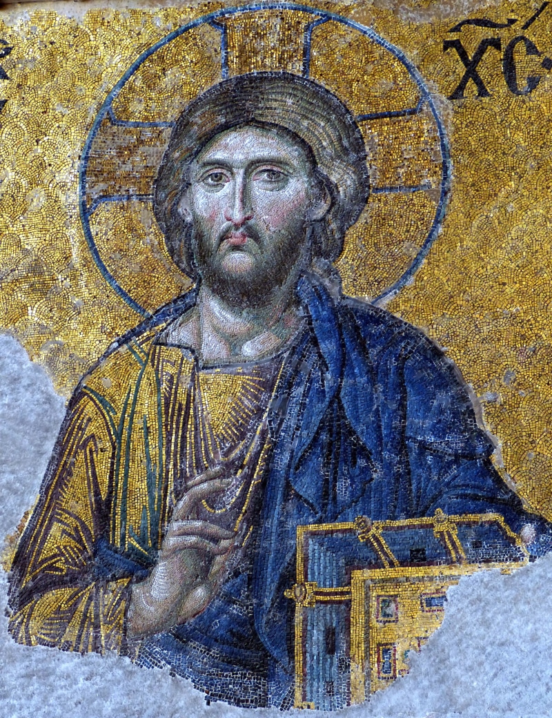 architecture, mosaic, historically, mural, image, blue, church, art and craft, statue, one person, beard, jesus, christ, christianity, men, human representation