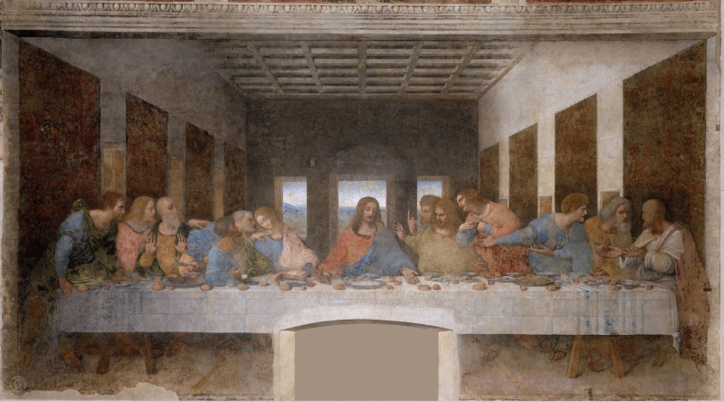 Christ, the apostles, mural, painting, Leonardo da Vinci, The Last Supper, art, the middle ages, 5K, picture