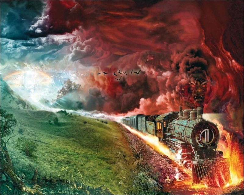 art, trains, evil, grass, vs, birds, good, hd, fantasy, animals, x, red, 720P, smoke