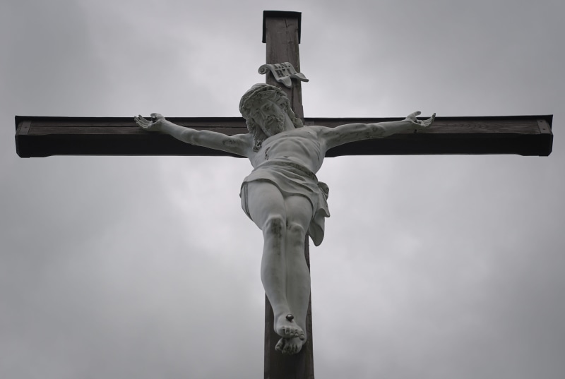 art and craft, sky, religion, directly below, representation, 4K, a place of prayer, photography, god, day, cross, low angle view, the crucifixion, no people