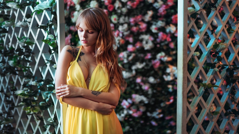 Ivan Gorokhov, long hair, one person, women, day, real people, hair, adult, outdoors, standing, arms crossed, contemplation, lifestyles, young adult, yellow dress