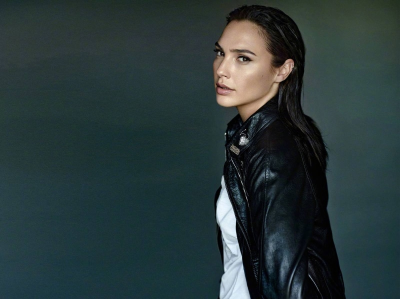 young adult, profile view, Gal Gadot, adult, fashion, standing, leather, beauty, studio shot, young women, actress, hairstyle, looking at camera, beautiful woman