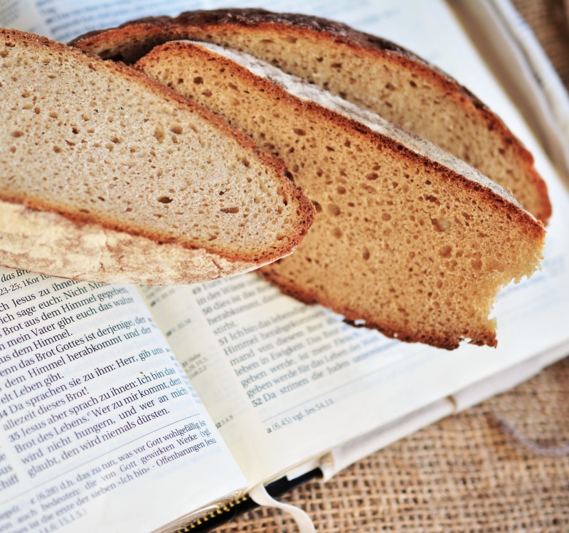 gospel, selective focus, baked, bread, still life, meal, faith, church, 4K, text, close-up, hope, freshness, slice, brown bread, christ, no people, bread of life