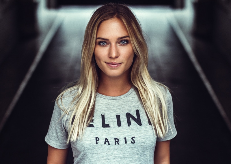s, young adult, looking at camera, hair, neck, blue eyes, crew, emotion, hairstyle, one person, beautiful woman, shirt, standing, teenager, young women