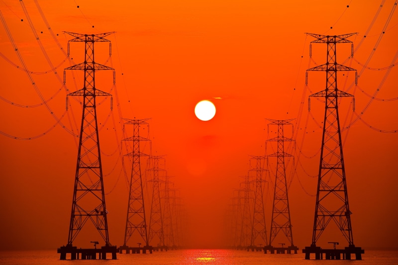 sun, electricity, pole, jeonju, cable, screenshot, republic of korea, tower, network, power supply, fog, outdoors, romantic, sunset, fuel and Power Generation