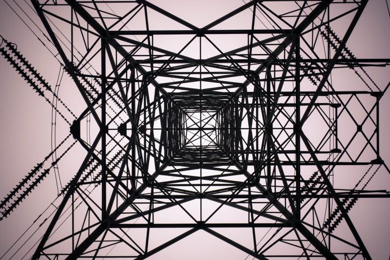 fuel and power generation, low angle view, tower, nature, power supply, cable, built structure, day, patter, white, complexity, directly below, outdoors