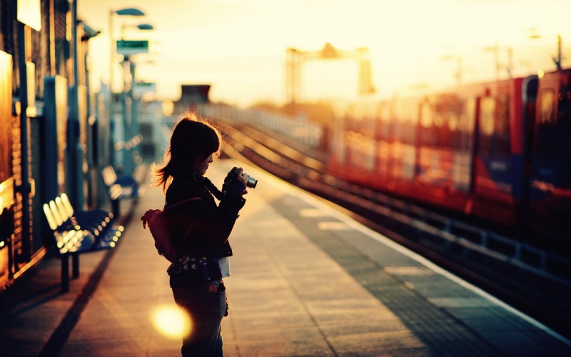 railway station, women, railway, train station, bokeh, train, camera, depth of field, photography, sunset, 2K, photographer