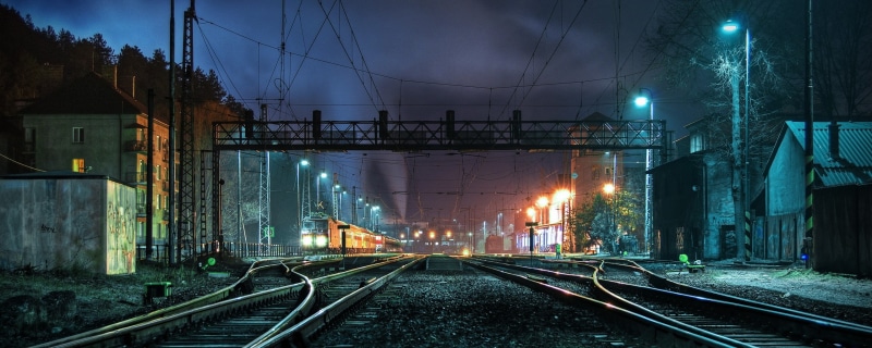 2K, railway, train, train station, street light, power lines