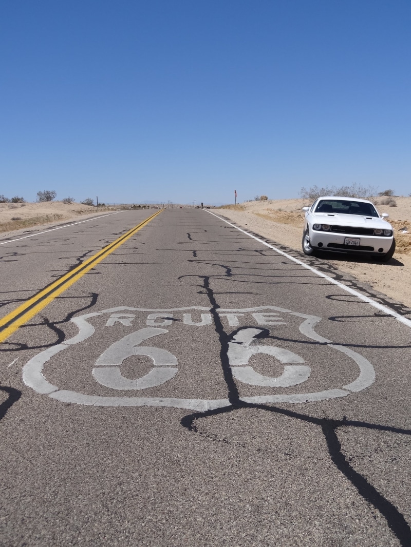 road marking, trip, road, no people, desert, mode of transportation, usa, marking, route 66, number, clear sky, transportation, motor, scenic, day, america