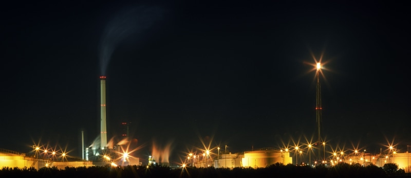 5K, air, nature, industry, no people, building exterior, industrial district, sky, oil industry, environmental protection, natural gas, illuminated, refinery