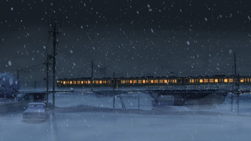 digital, train, blizzard, street, covering, sky, rail transportation, anime, snowing, 1080P, 5 Centimeters Per Second, power lines, cold temperature, outdoors