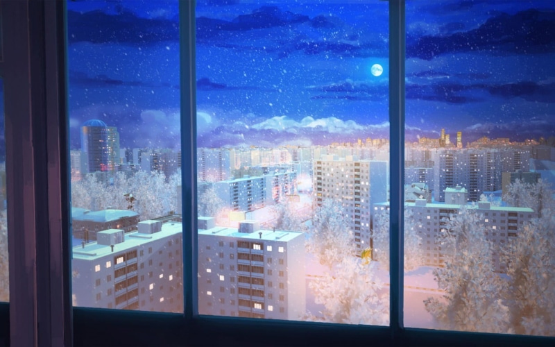 apartment, Everlasting Summer, visual novel, illuminated, window, sky, 720P, reflection, no people, glass - material, outdoors, cityscape, building, modern