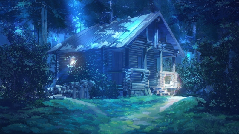 residential district, building, digital composite, blue, trees, mystery, tree, brown, lighting equipment, christmas tree, cabin, architecture, outdoors