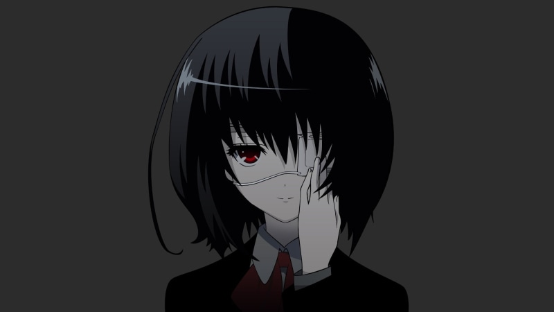 poster, black background, leisure activity, Another, Misaki Mei, lifestyles, cut out, one person, young adult, silhouette, 1080P, human face, headshot