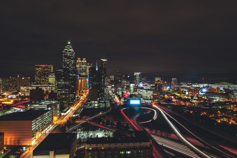 no people, blurred Motion, Atlanta, street, USA, travel, building, 4K, across, skyscraper, cityscape, urban, office building exterior, city, modern, multiple Lane Highway